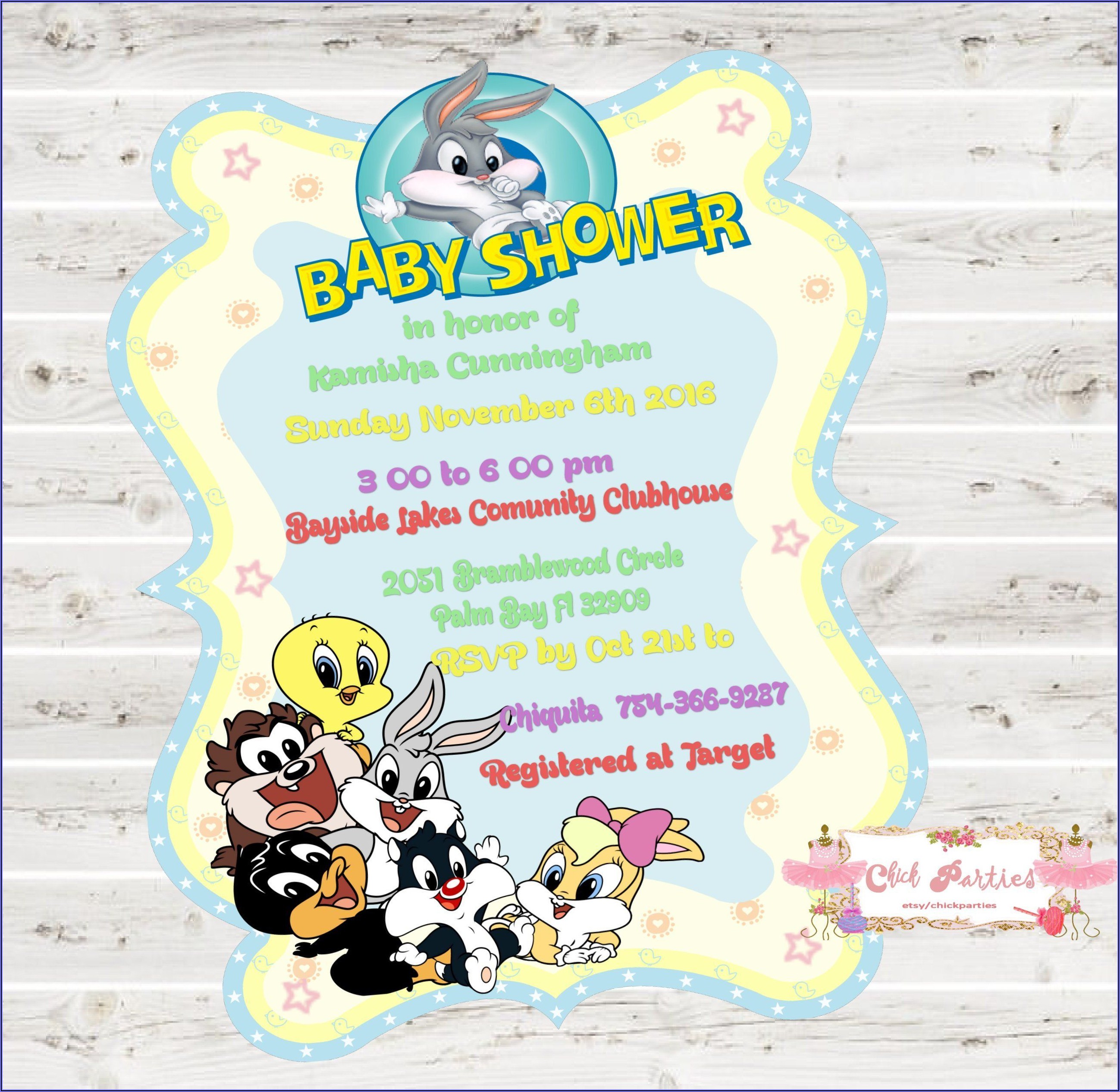 Baby Looney Tunes Baby Shower Invitations