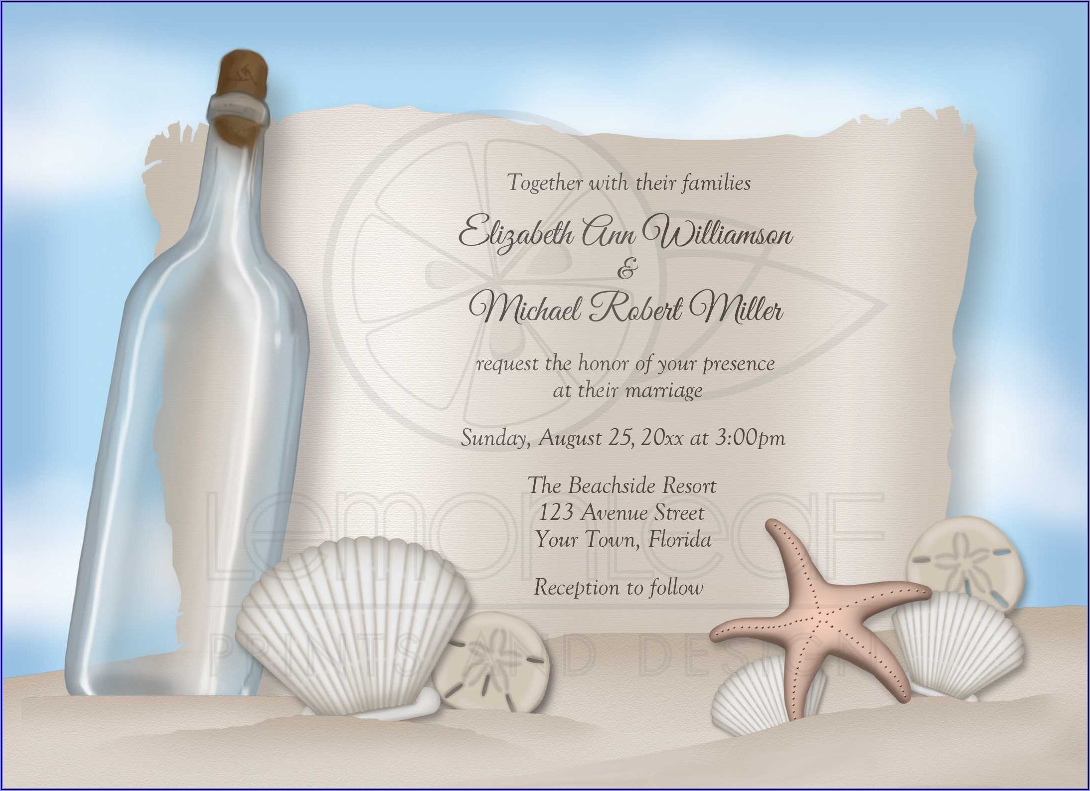 Beach Wedding Invitations In A Bottle