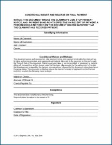 Blank Waiver Of Lien Form Illinois