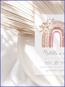 Boho Rainbow 1st Birthday Invitations