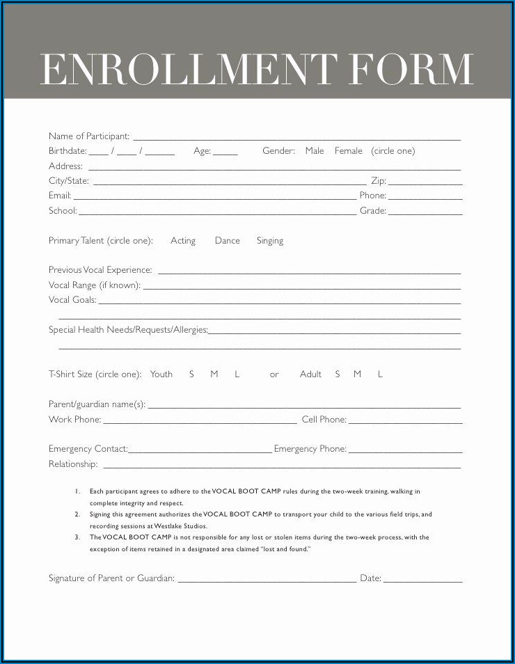 Boot Camp Registration Form Template