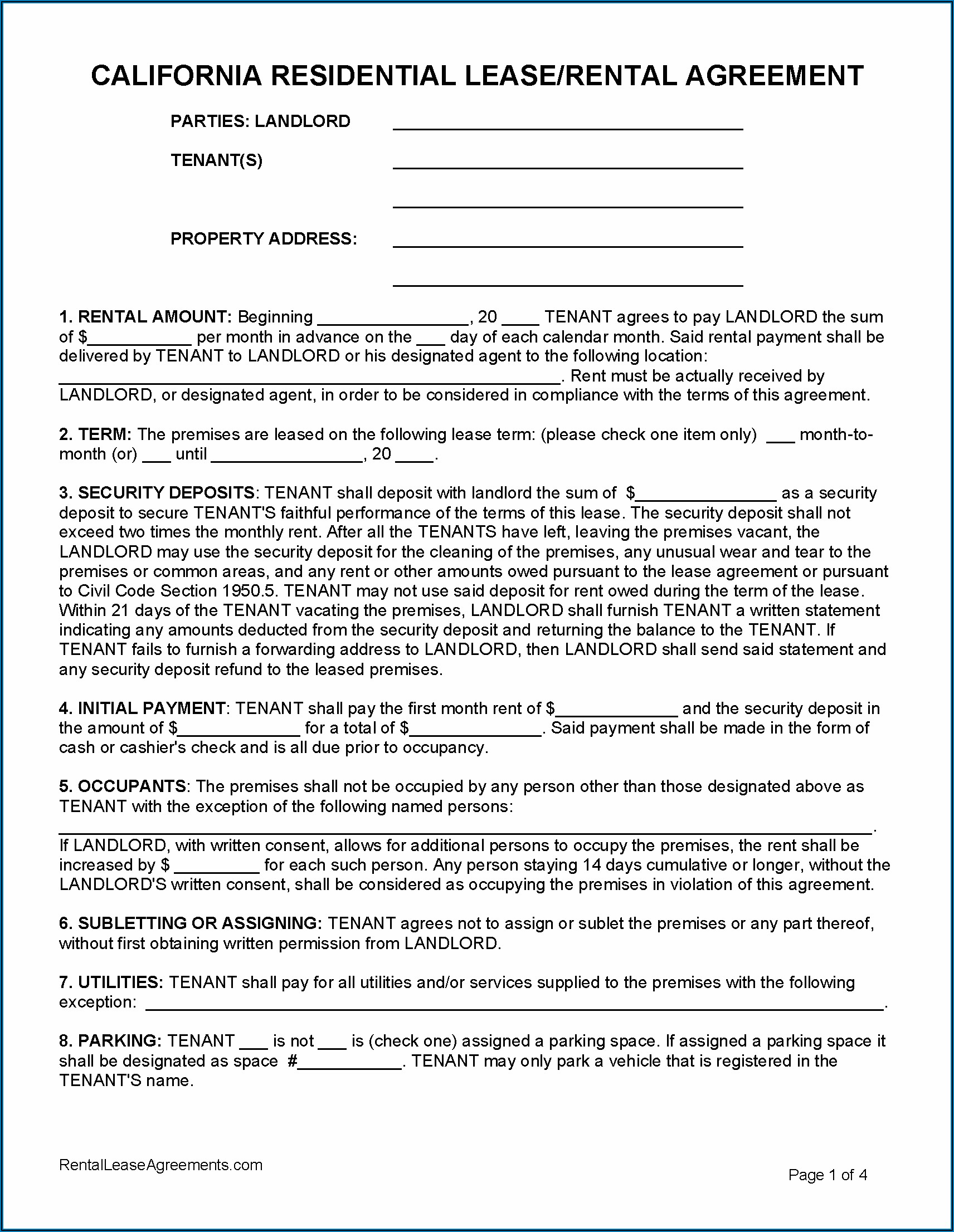 California Lease Agreement Form 2020