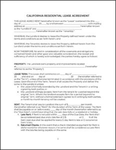 California Lease Agreement Template Pdf