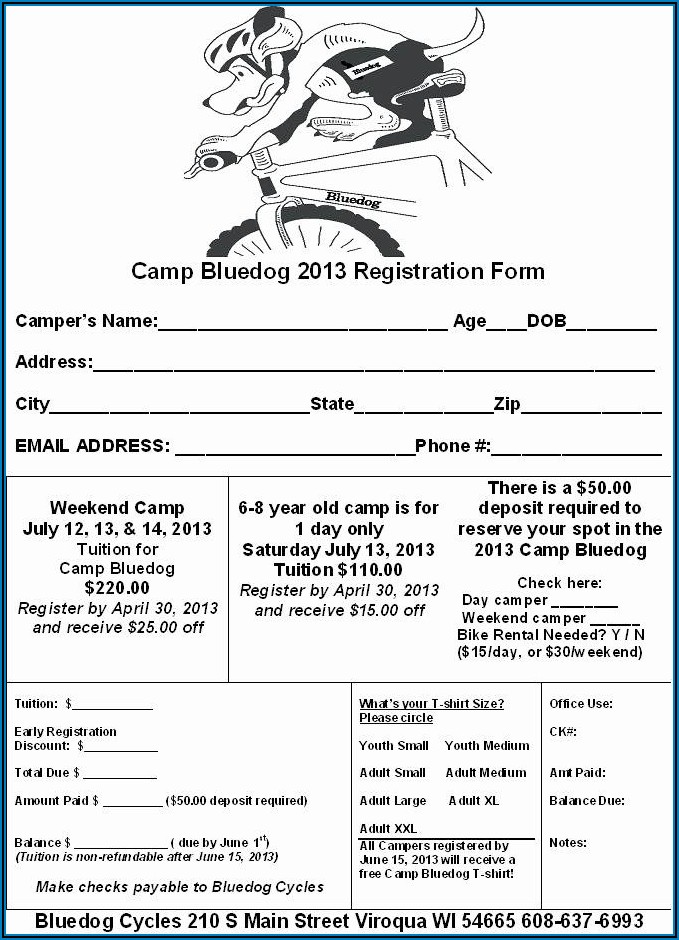 Camp Registration Form Template Word