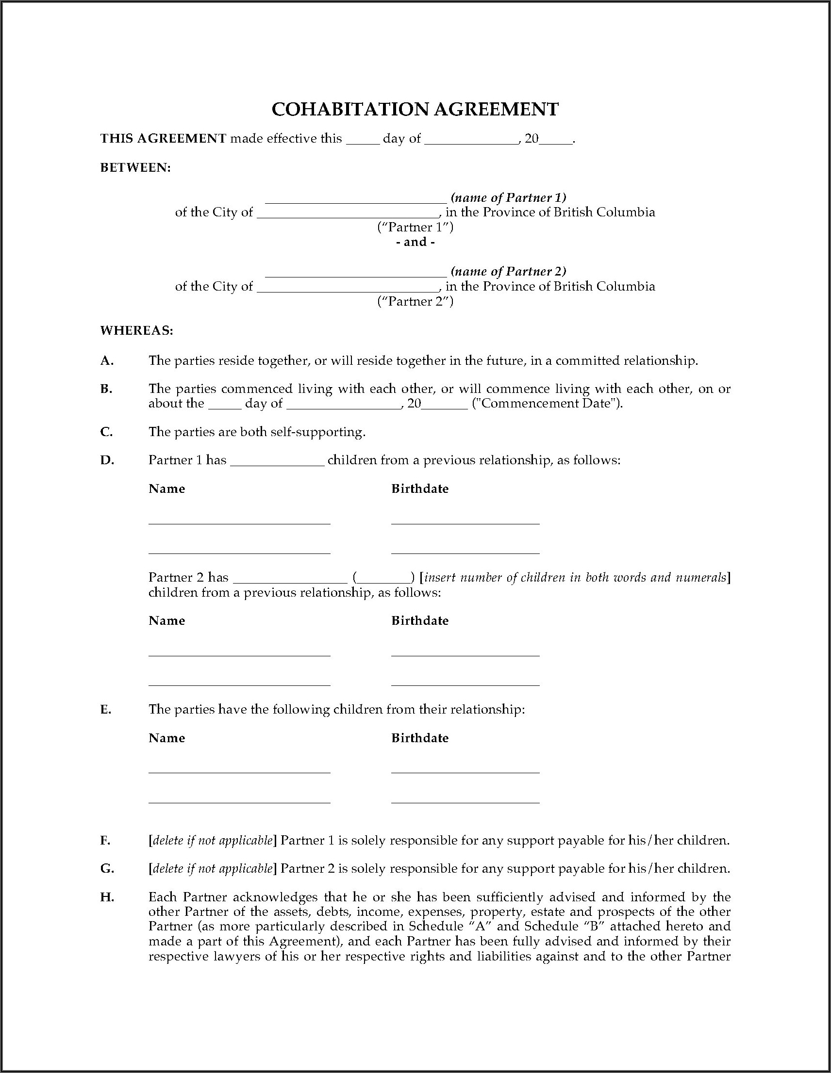 Canadian Separation Agreement Example