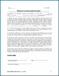 Car Accident Release Of Liability Form Template
