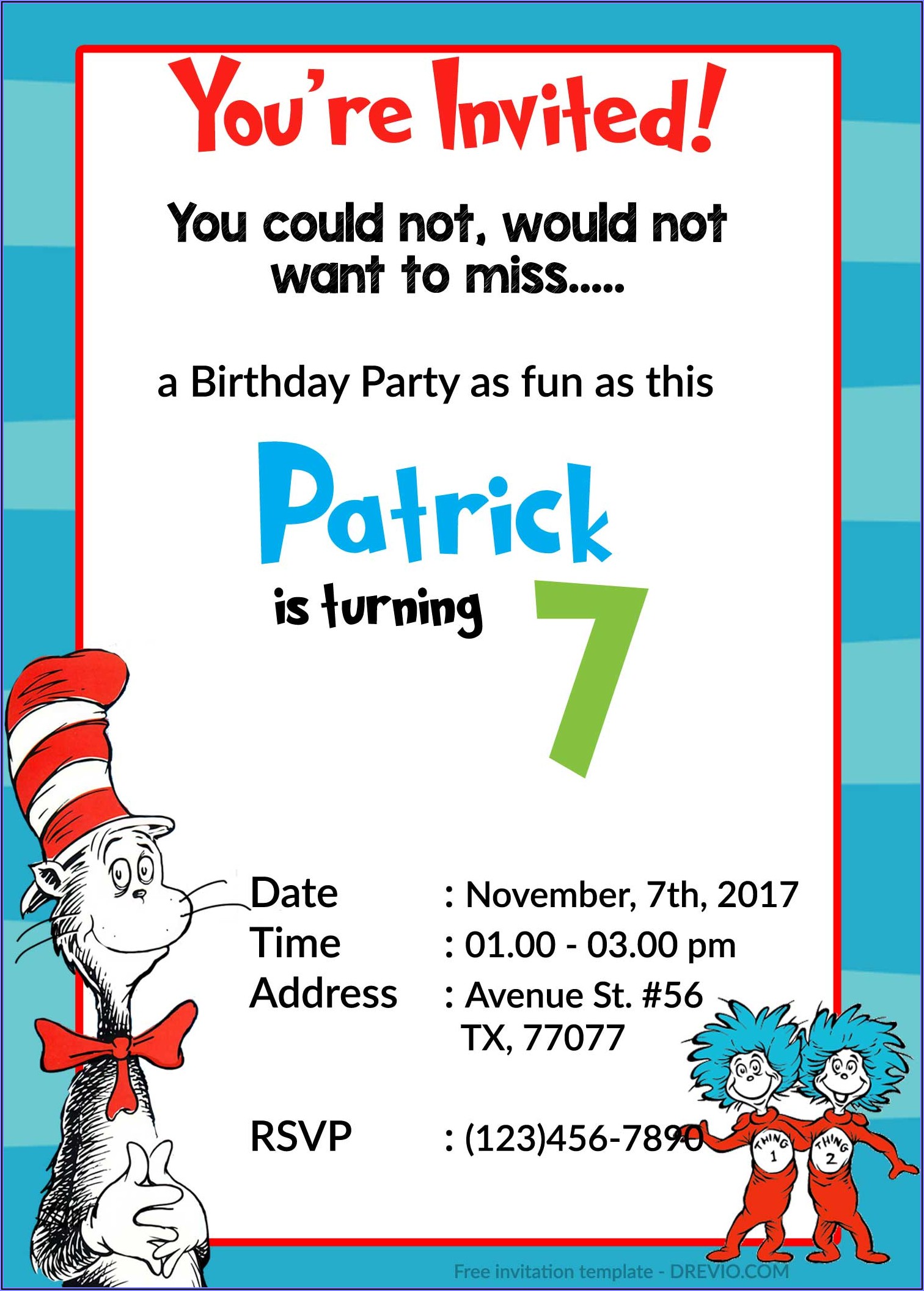 Cat And The Hat Birthday Invitations
