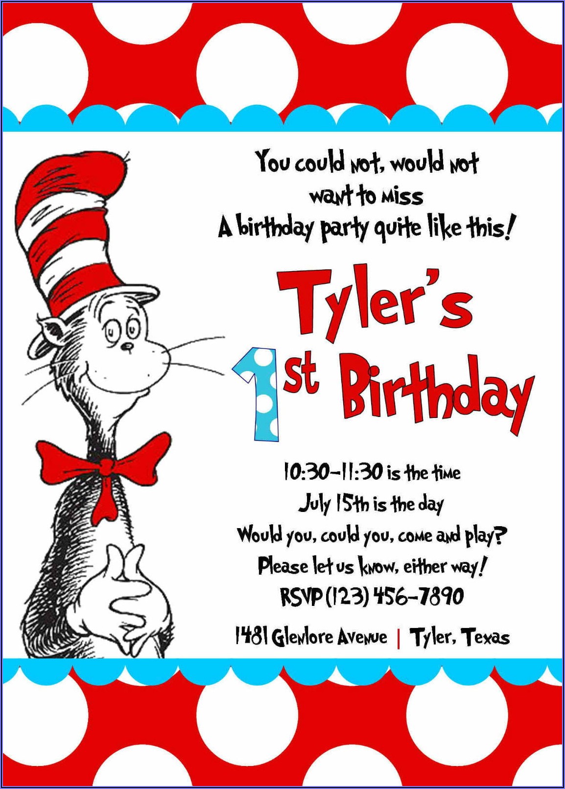 Cat In The Hat Birthday Invitations Free Printable