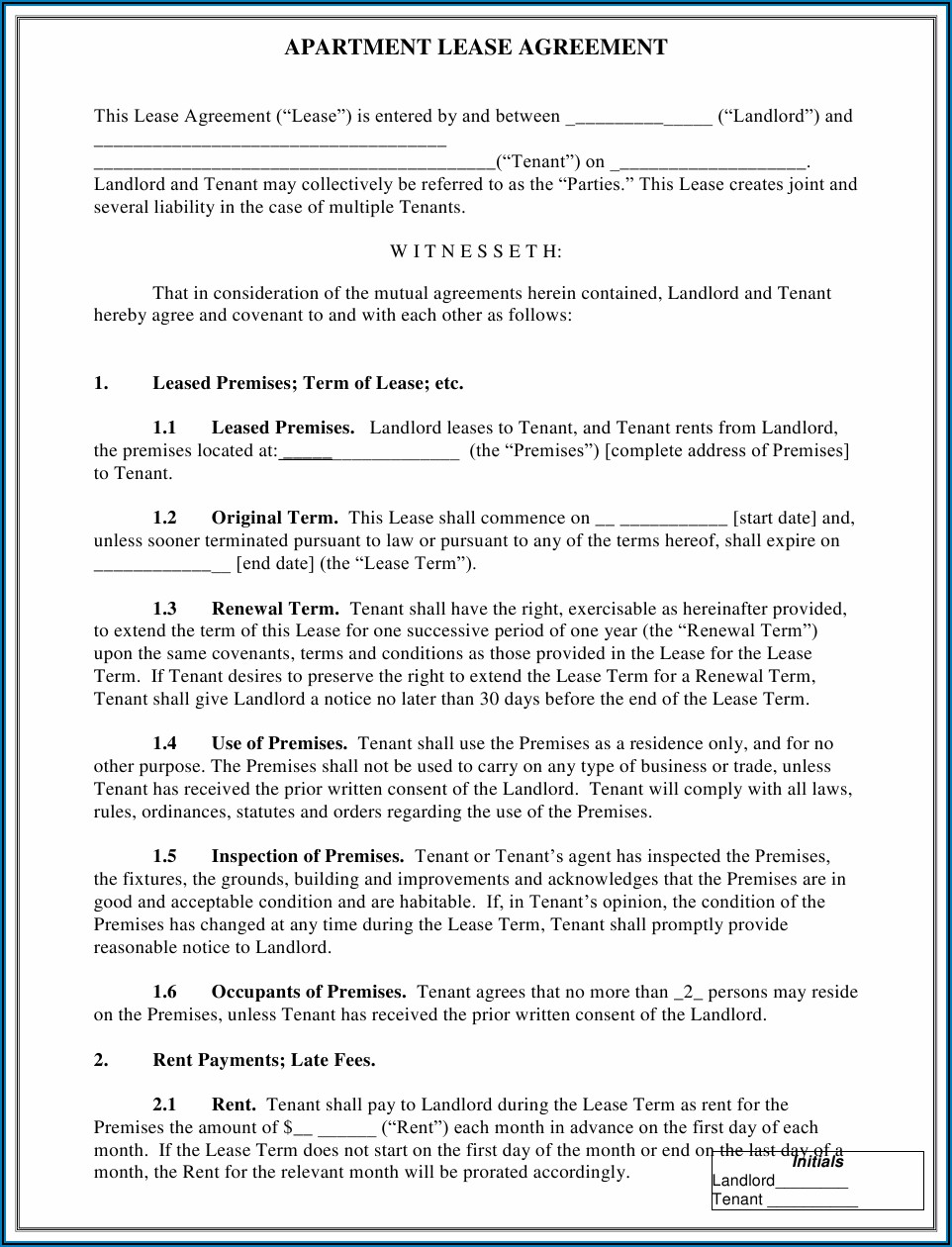 Chicago Apartment Lease Agreement
