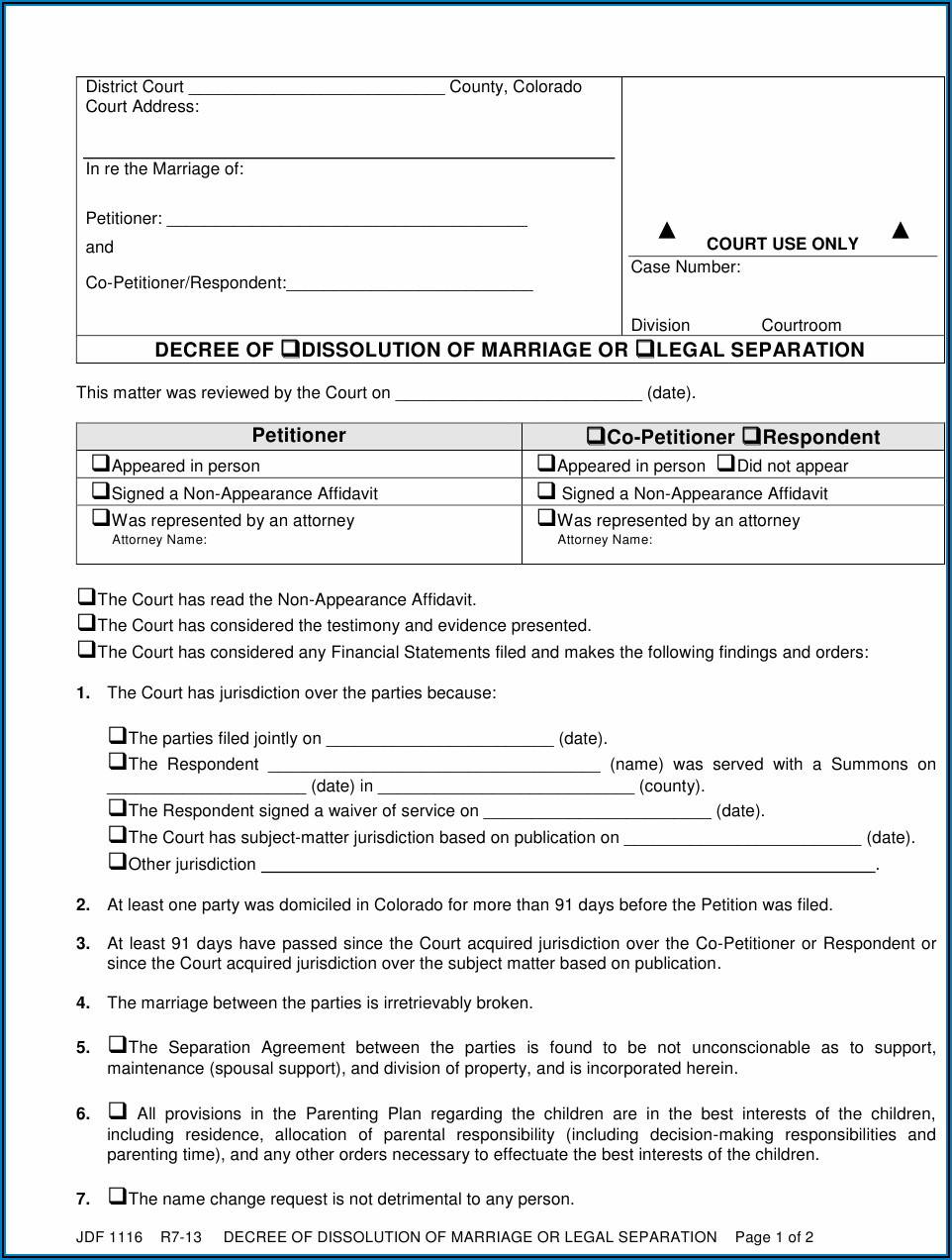 Colorado Divorce Court Forms