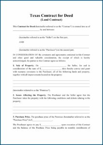 Contract For Deed Texas Form Free