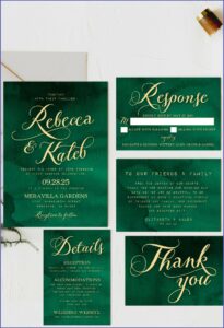 Elegant Emerald Green And Gold Wedding Invitations