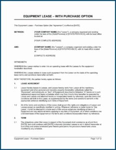 Equipment Lease Agreement Format
