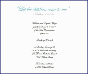 First Holy Communion Invitation Wording