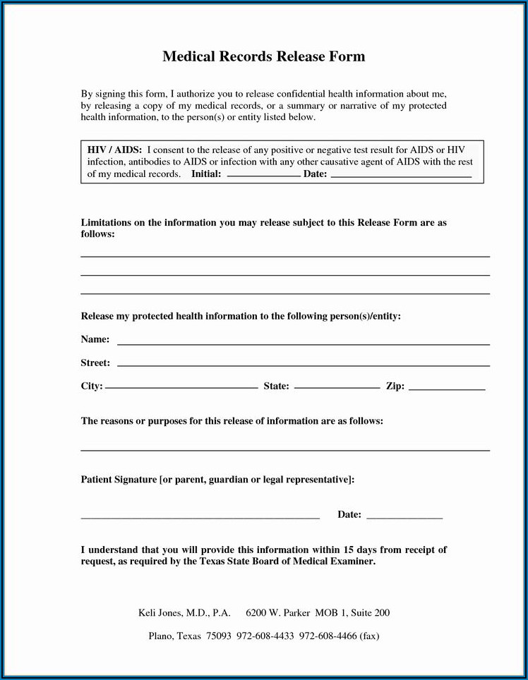 Free Medical Records Release Form Template