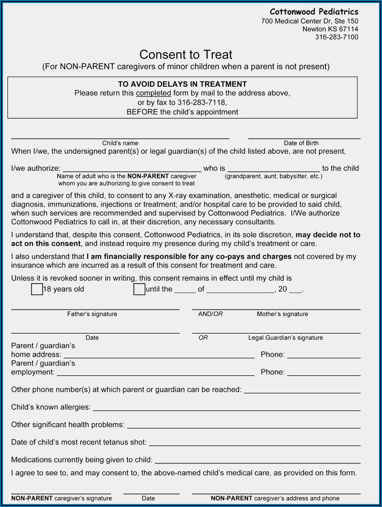 Free Minor Medical Consent Form Template