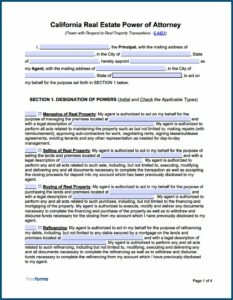 Free Power Of Attorney Form For Real Estate Transaction