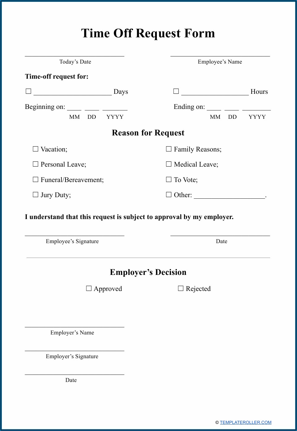 Free Printable Employee Vacation Request Form