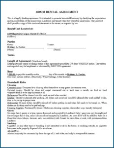 Free Room Rental Agreement Form Ontario