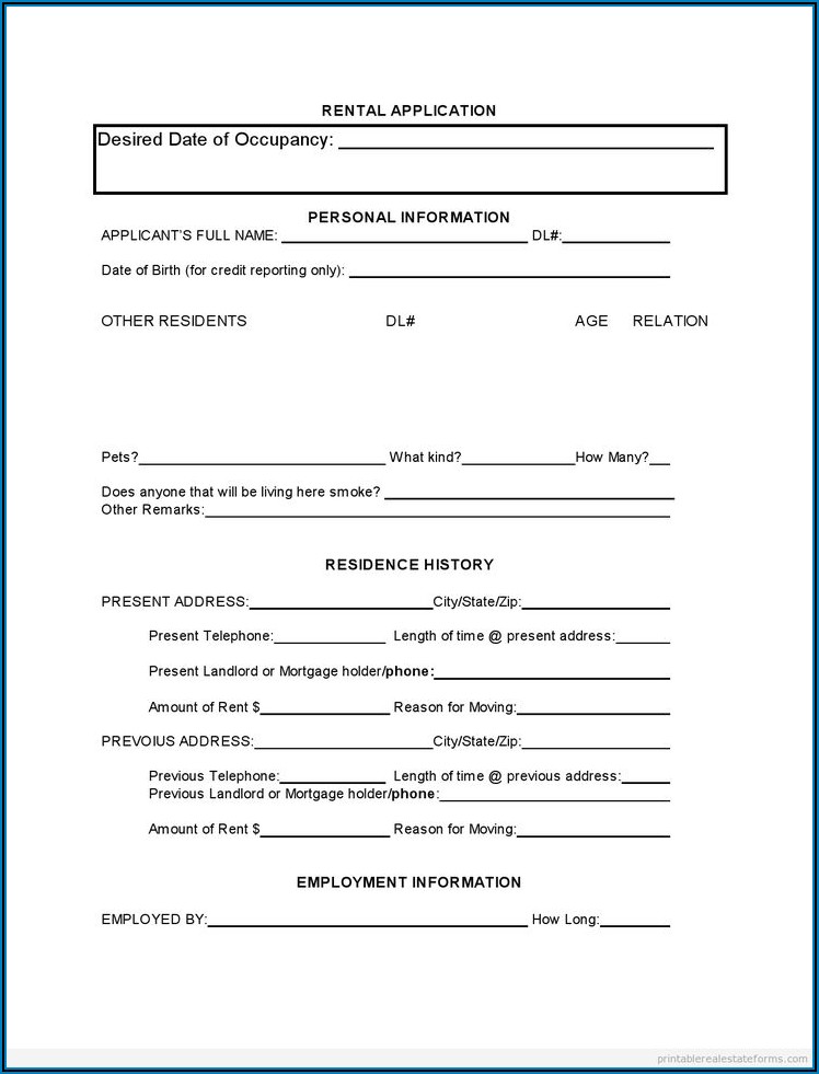 Free Tenant Application Forms