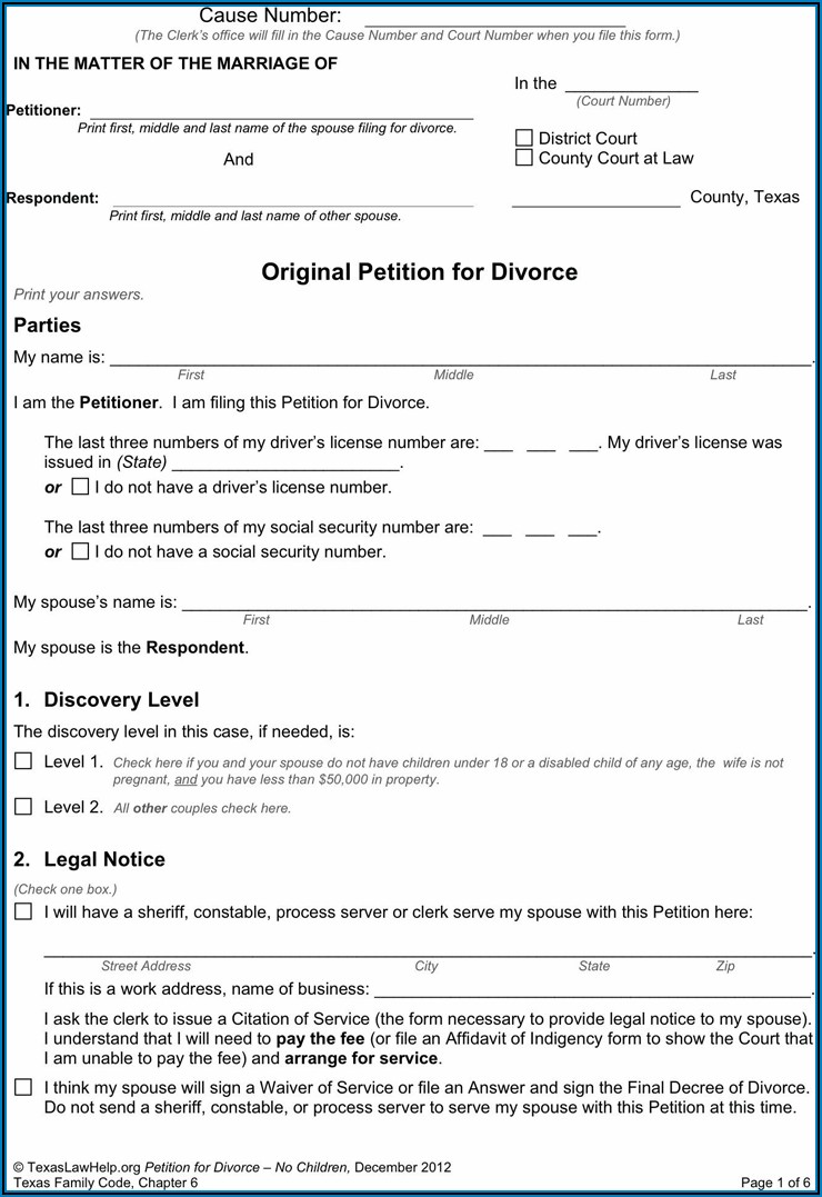 Free Texas Divorce Papers Online