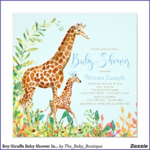 Giraffe Baby Boy Invitations