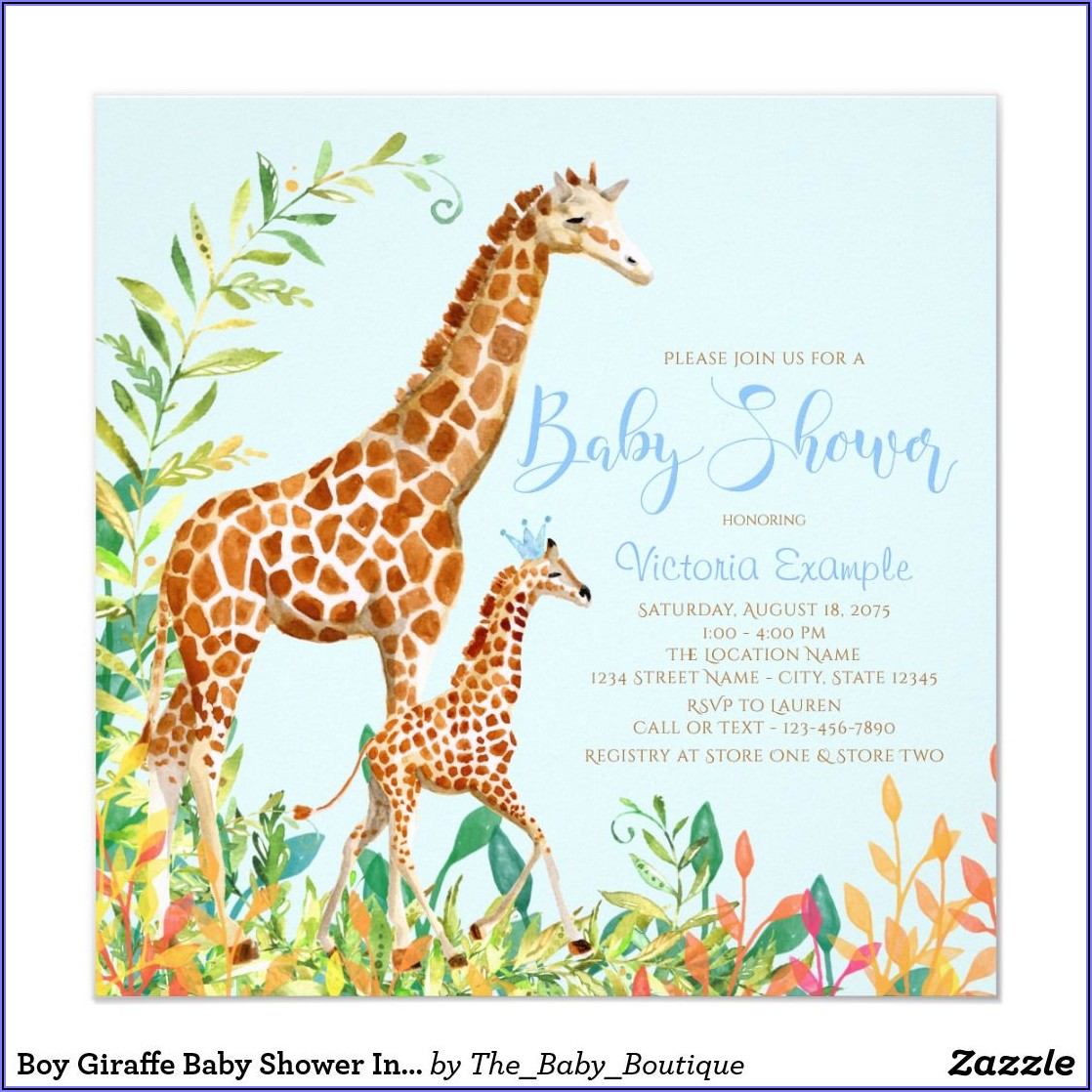Giraffe Baby Boy Invitations