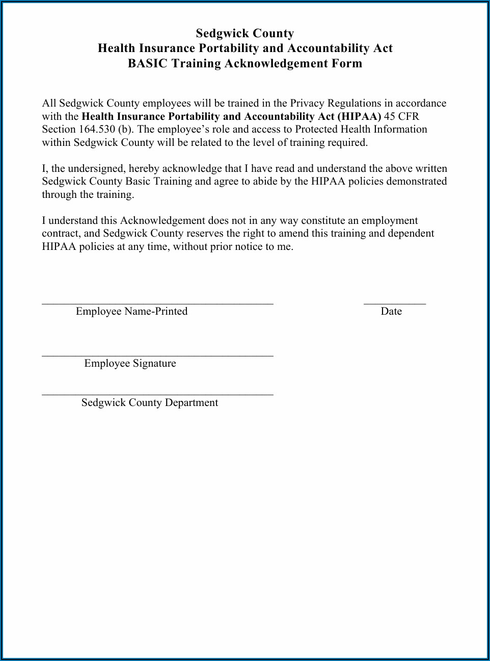 Hipaa Form For Employees To Sign
