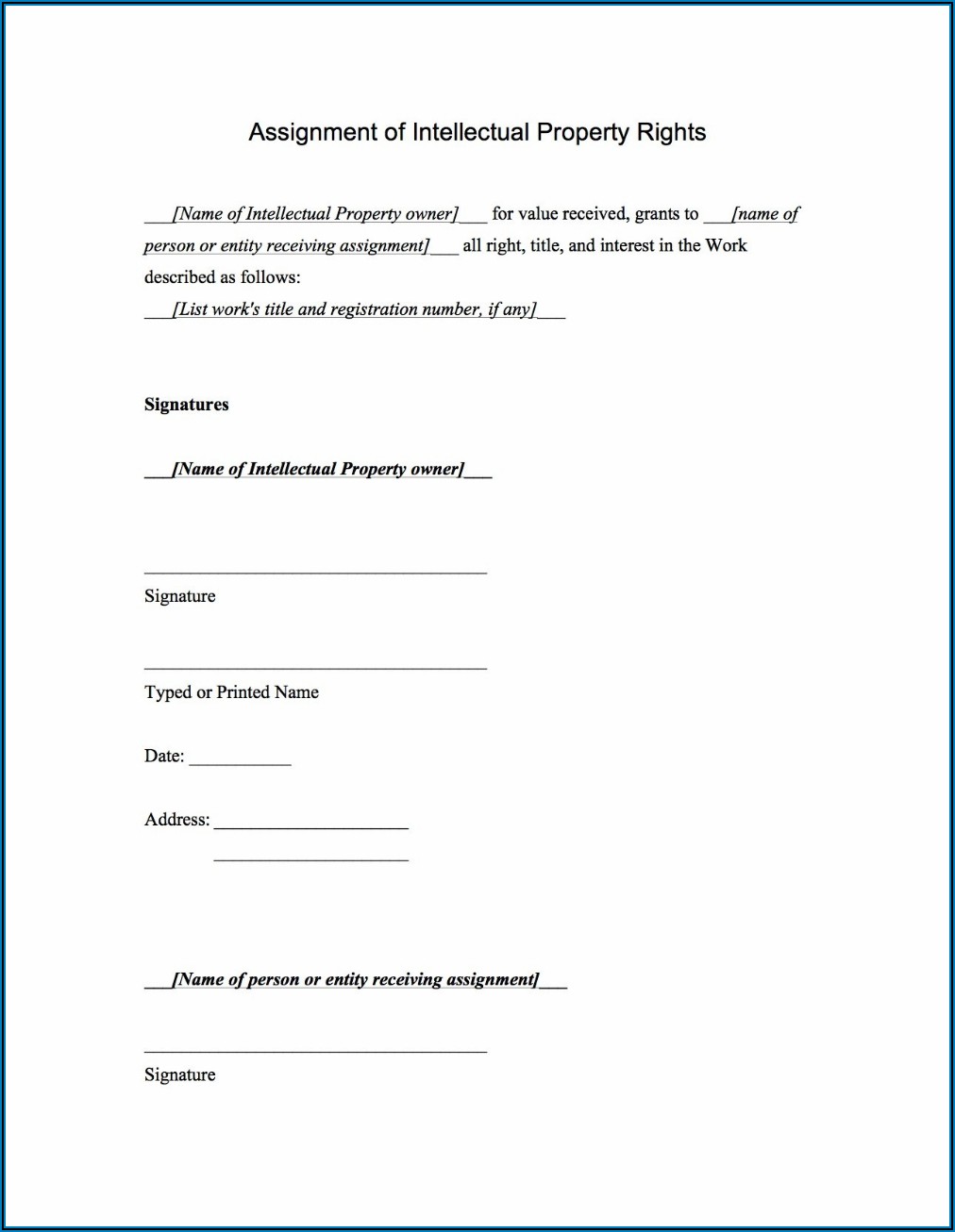 Intellectual Property Rights Agreement Template