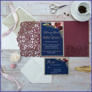 Maroon And Gold Wedding Invitation Cards