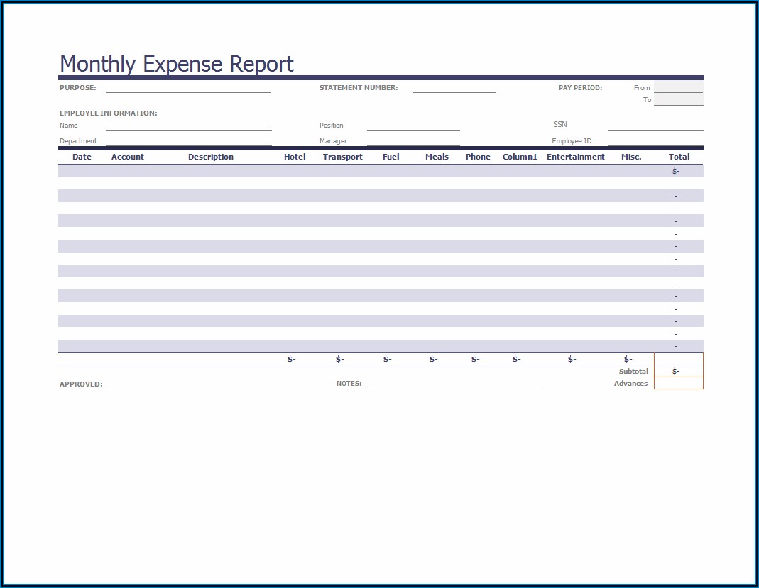 Monthly Expense Report Format In Excel