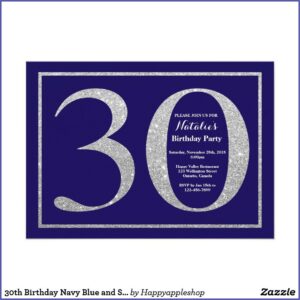 Navy Blue And Silver Birthday Invitations