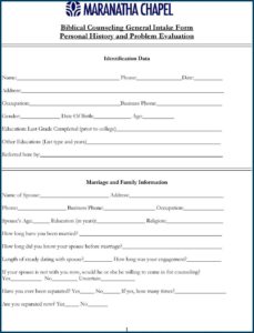 Pastoral Counseling Intake Form