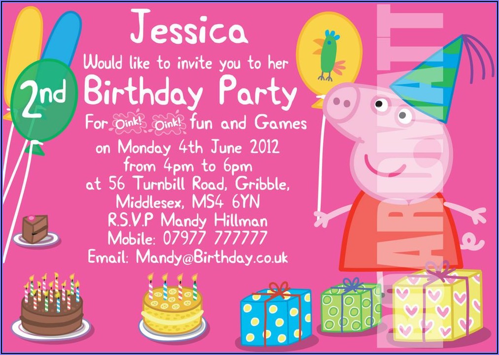Peppa Pig Party Invitations Personalised
