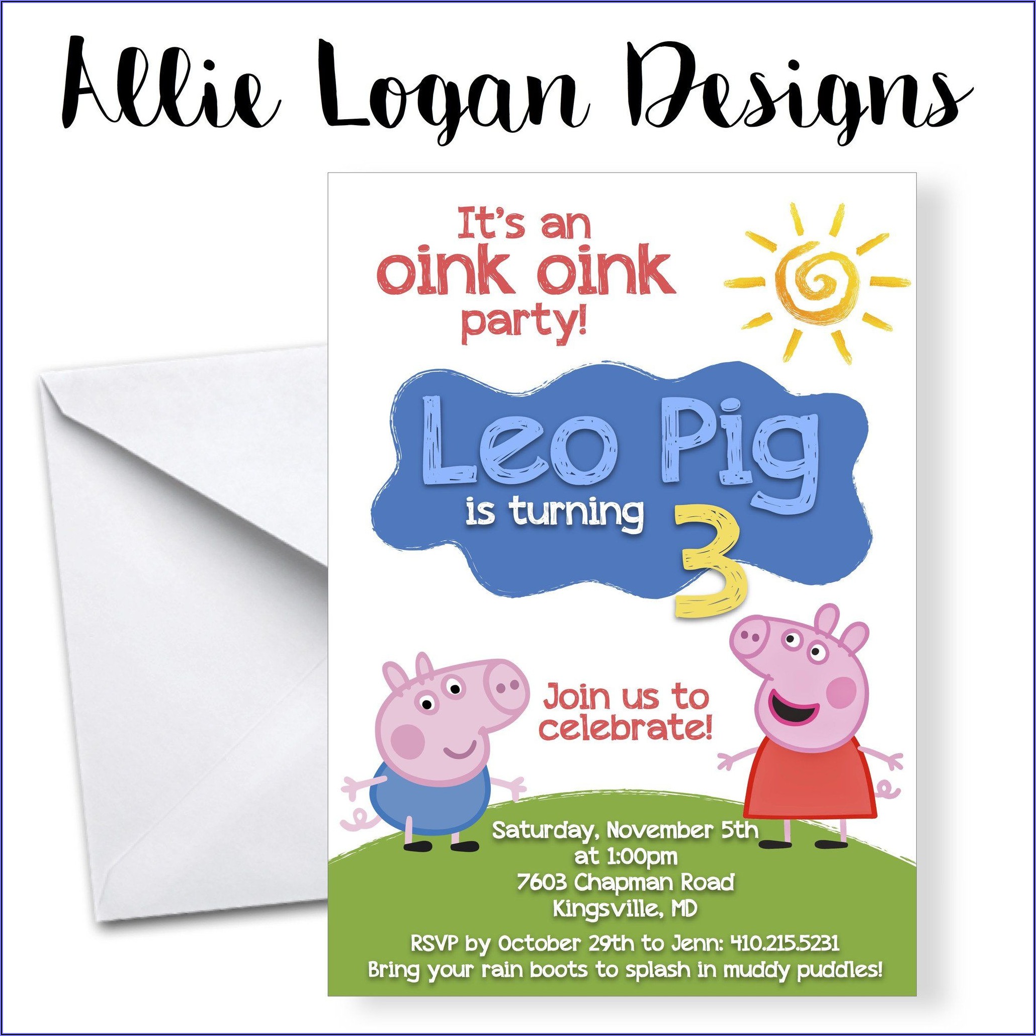 Peppa Pig Personalized Invitations