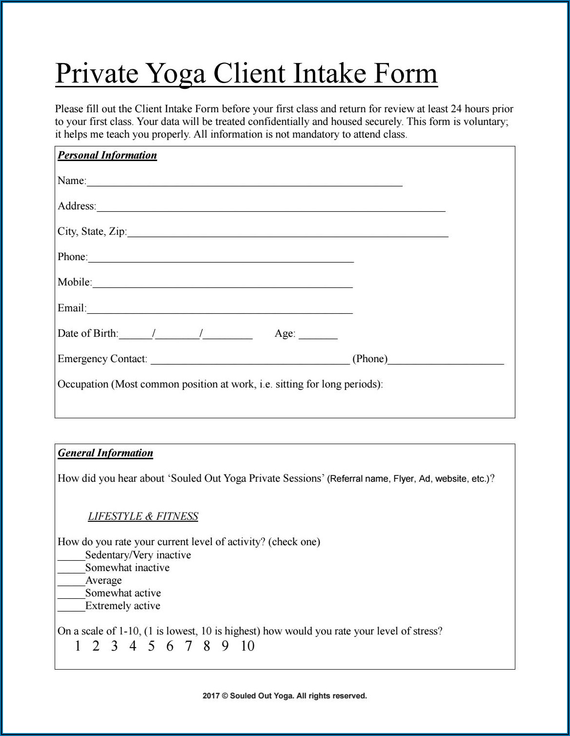 Personal Injury Client Intake Form Template