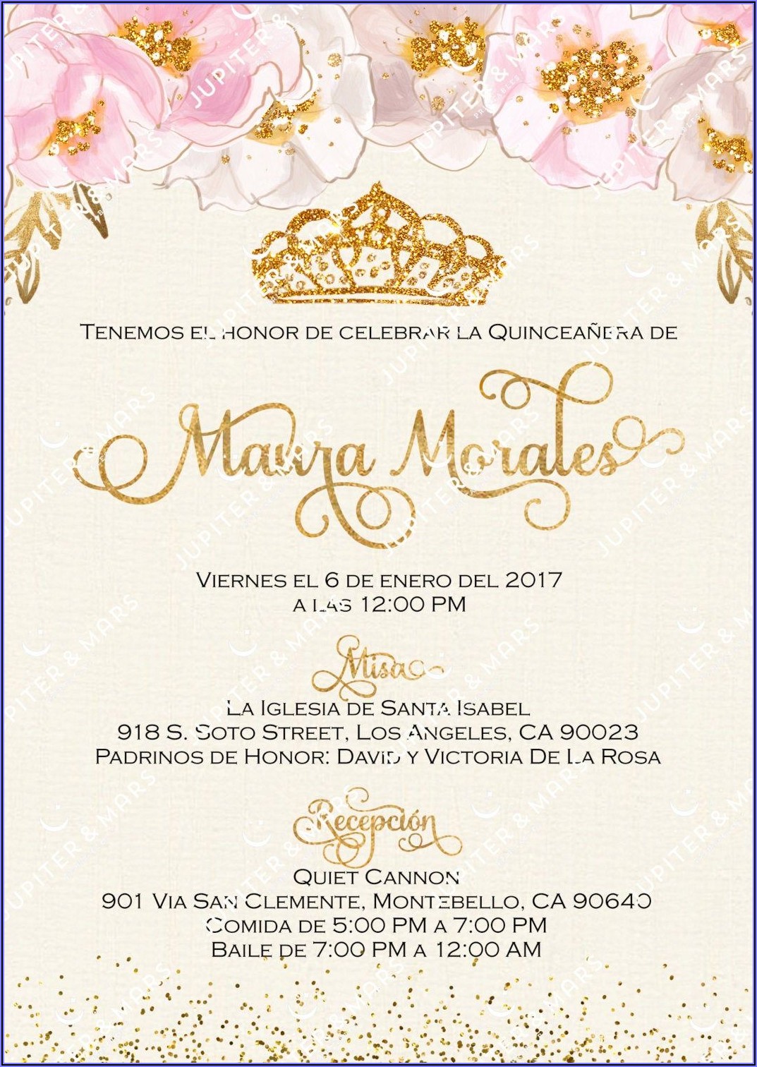 Pink And Gold Quince Invitations