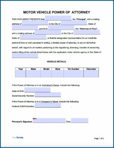 Power Of Attorney Form For Car Title Transfer Florida