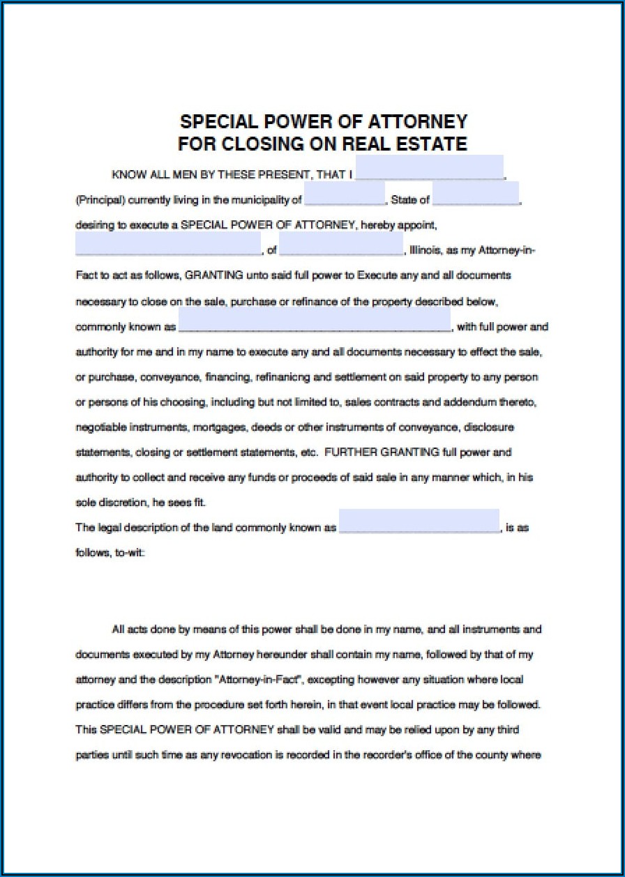 Power Of Attorney Form For Real Estate Sale