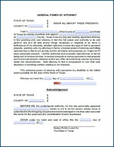 Power Of Attorney Form Texas For Real Estate