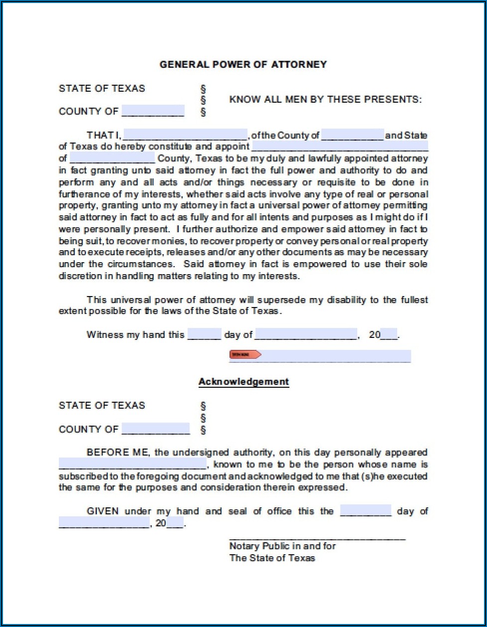 Power Of Attorney Form Texas For Real Estate