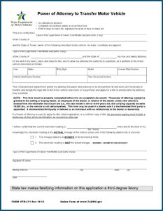 Power Of Attorney Form To Transfer Car Title Texas