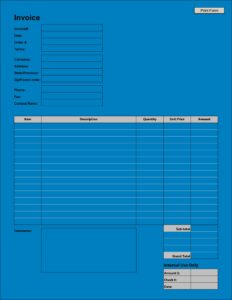 Printable Downloadable Blank Invoice Template