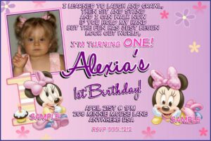 Printable Minnie Mouse 1st Birthday Invitations