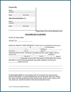 Quit Claim Deed Form Oklahoma County