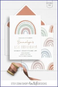 Rainbow 1st Birthday Invitation Template