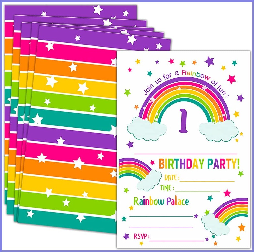 Rainbow 1st Birthday Invitations