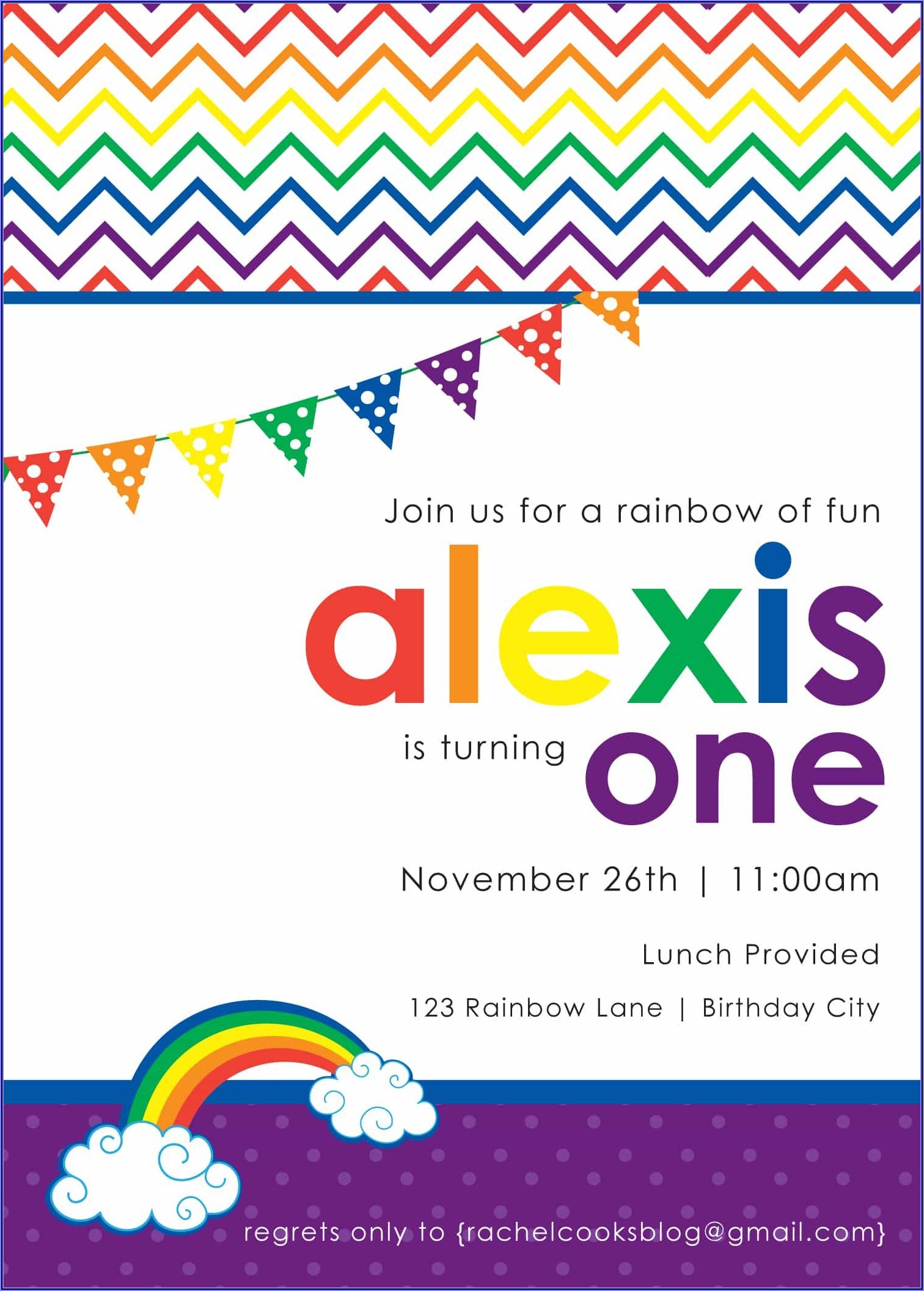 Rainbow 1st Birthday Party Invitations