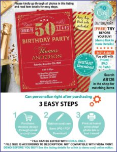Red And Gold 50th Birthday Invitations