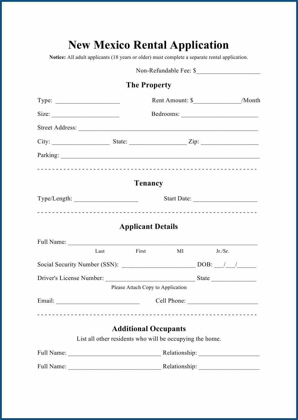 Rental Tenant Application Form